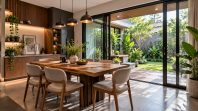 7 Desain Ruang Makan dengan Pintu Geser yang Menghadap Halaman, Terasa Luas dan Asri