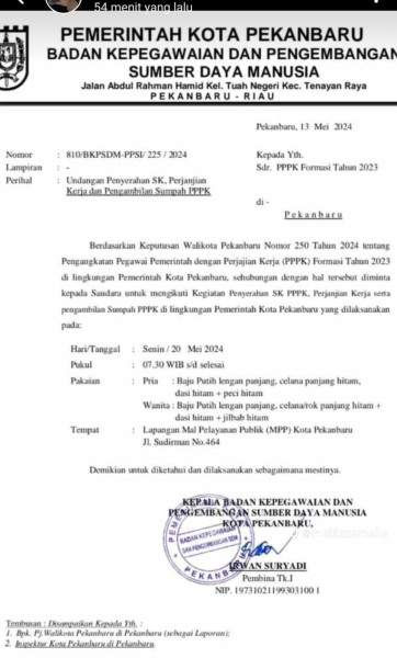 Alhamdulillah, SK Pengangkatan PPPK Pemko Pekanbaru Akan Diserahkan Senin Besok