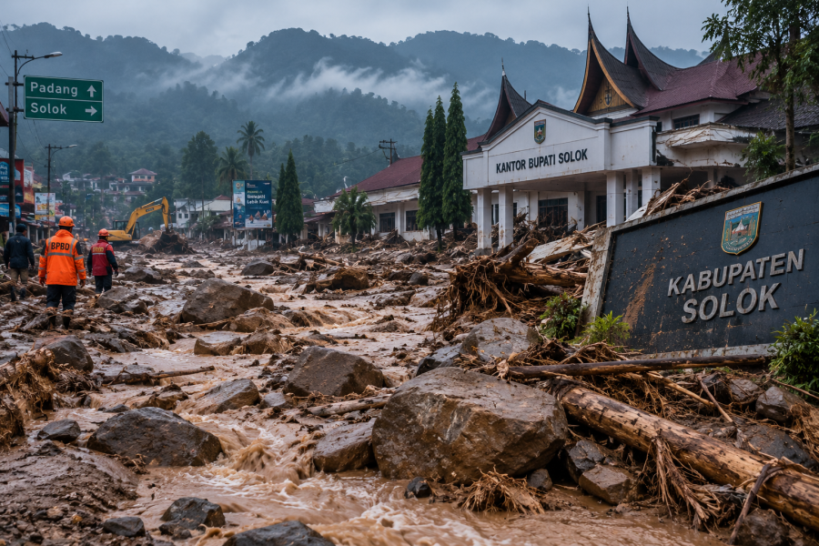 Galodo Terjang Arosuka Solok, Jalan Padang-Solok Masih Ditutup Pagi Ini, Empat Warga Terdampak