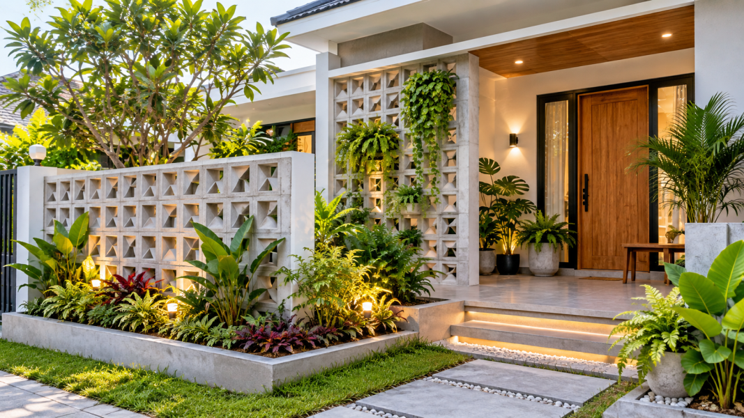 10 Ide Roster Rumah dengan Taman, Bikin Fasad Lebih Cantik, Sejuk, dan Tidak Pengap