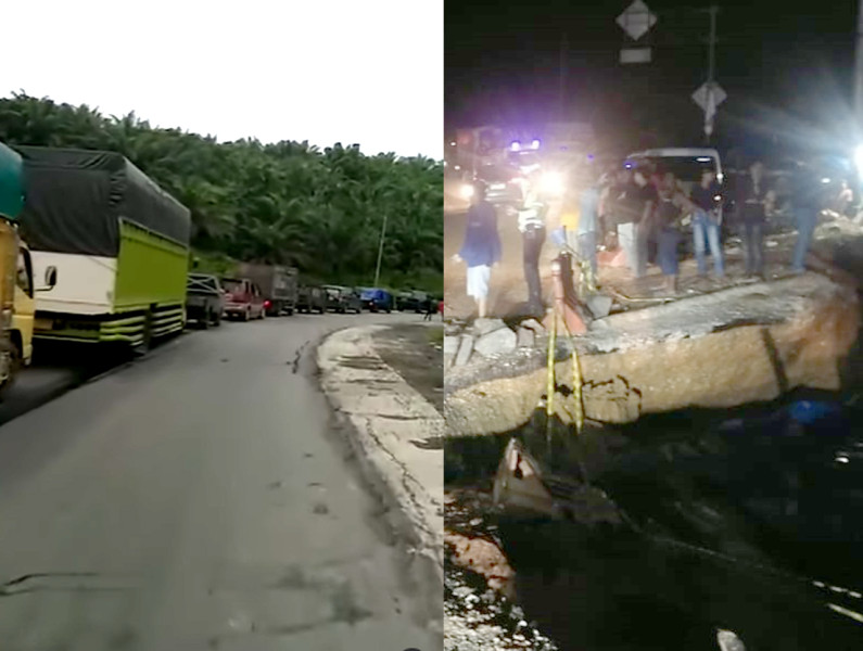 Kemacetan Parah Terjadi di Perbatasan Riau-Sumbar Akibat Jalan Amblas, Kendaraan Mengular Hingga 5 Kilometer