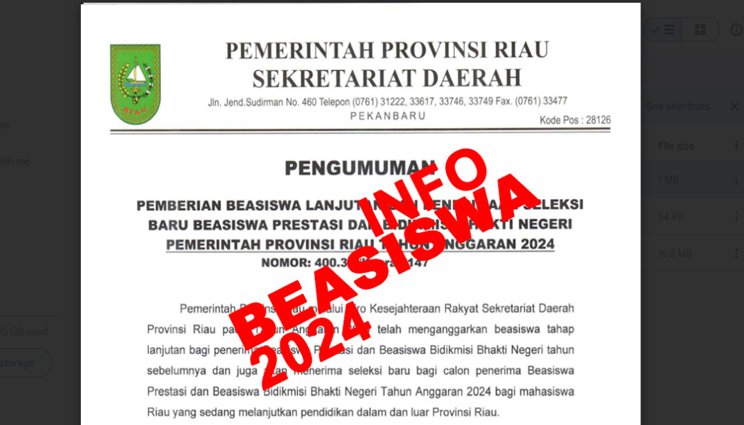 LINK PDF Beasiswa Pemprov Riau 2024, Lengkap dengan Pedoman dan Cara Mendaftarnya