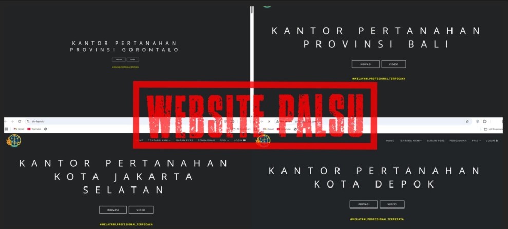 Beredar Situs Web Palsu Satker Kementerian ATR/BPN, Karo Humas dan Protokol: Pastikan Dapatkan Informasi dari Situs Resmi