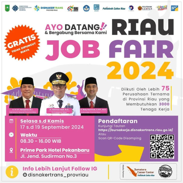 Jangan Lewatkan, 75 Perusahaan Ternama Bakal Buka Lowongan Kerja di Riau Job Fair 2024