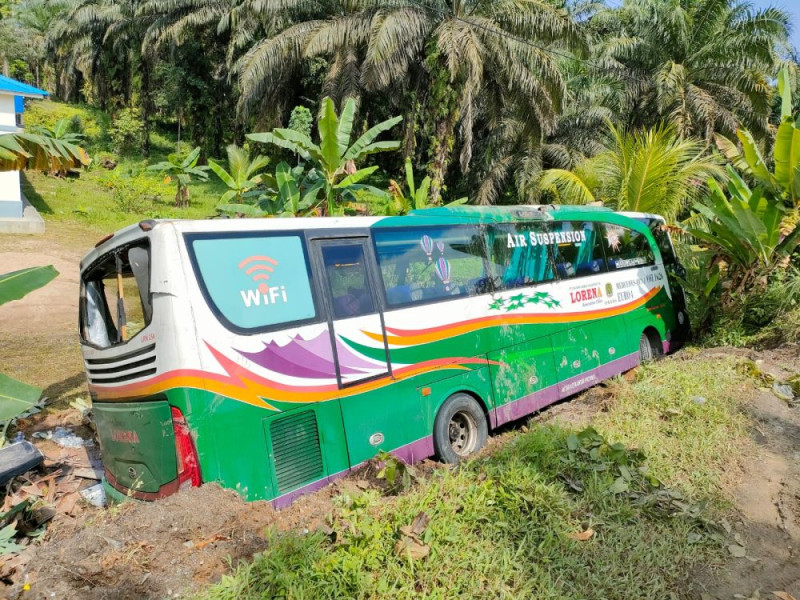 Bus Lorena Kecelakaan Tunggal di Inhu, Begini Kronologinya